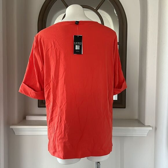 Ralph Lauren Plus Size Boatneck Elbow-Sleeve Top, Boatneck Orange Size 2X NEW - Picture 12 of 15